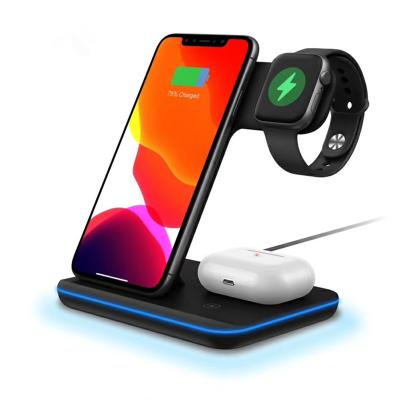 China 2021 Hot Selling Mobile Phone 15W Fast Charging Station 3 IN 1 Wireless Charger For Watch Earphone Mobile Phones for sale