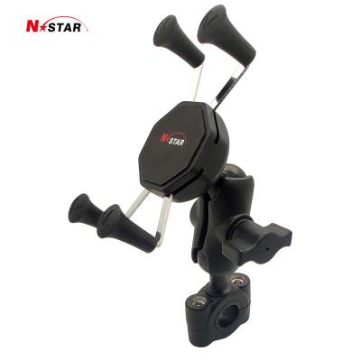 China Motorcycle Phone Holder Motorcycles Metal X Handle Mounts Bike Phone Mount Holder Bicycle Phone Mount with Handlebar U-bolt Base for sale