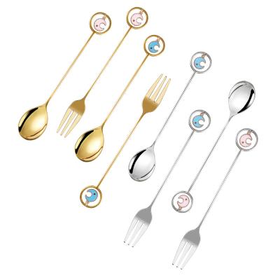 China Stocked First Choice For Eid Holiday 304 Stainless Steel Fork Set Creative Gold Tea Coffee Dessert Spoon Fruit Fork Ice Cream Spoon for sale