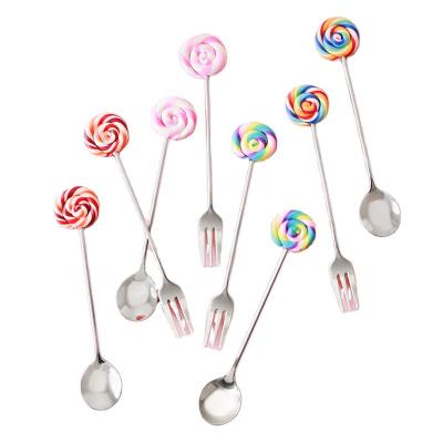 China Creative Silver Plated Stainless Steel Flatware Dessert Spoon Pink Lollipop Handle Ice Cream Spoon Stocked Thin Wedding Comping for sale