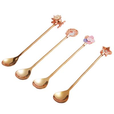 China Sustainable Design Fashion Design Long Handle Coffee Silver Stainless Steel Gold Tea Spoon for sale