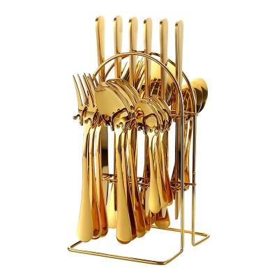 China Viable 1010 Cutlery 24 Piece Hanging Cutlery Set Gold Cutlery Set Spoon Stainless Steel Western Gold Fork and Knife Sets for sale