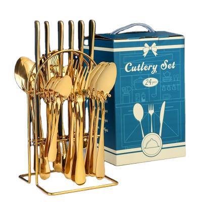 China Amazon Sustainable Knife Spoon Fork Set 24 Pcs Stainless Steel Gold Flatware Set 4 Pcs Cutlery Set With Gift Box for sale