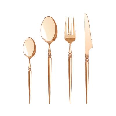 China Viable New Design Spanish Classic Luxury Forged Wedding 4-Piece 304 Stainless Steel Flatware Gold Plated Cutlery Set for sale