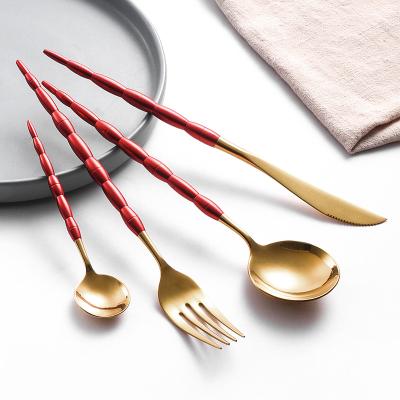 China Viable Flatware Gift Travel Camping Knife Fork Administer Dinner Cutlery Luxury Gold Spoon Set for sale