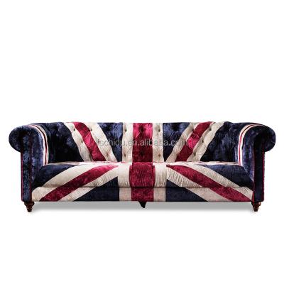 China Traditional Modern Classic Fabric With England Map Velvet Chesterfield Sofa for sale