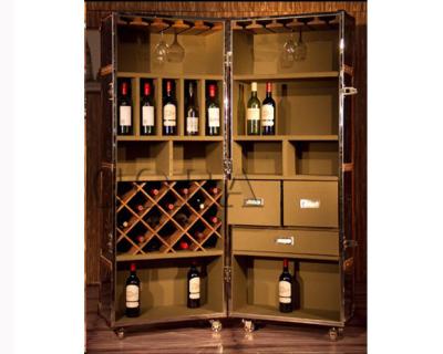 China Genuine leather+wood living room furniture antique leather wine cabinet red wine cabinet L887 for sale