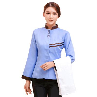 China Hotel Buttons Hotel Cleaning Uniforms For Women Waitress Uniform Staff Work Wear Housekeeping Uniform Short Sleeves for sale