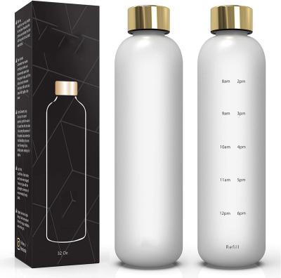 China Viable Wholesale XIMAO Bpa-freeCustom Logo Clear Glass Water Bottle With Time Marker Reminder for sale