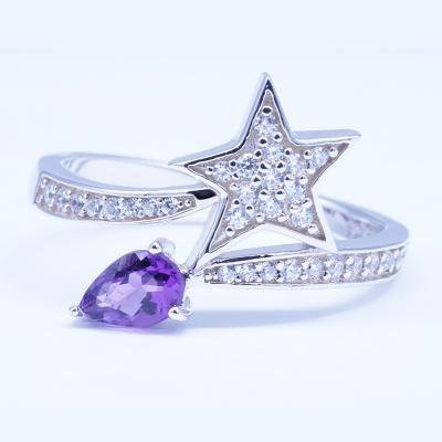 China 2021 FASHIONABLE Amethyst Zircon Meteor Design Fashion Sterling Silver Ring for sale