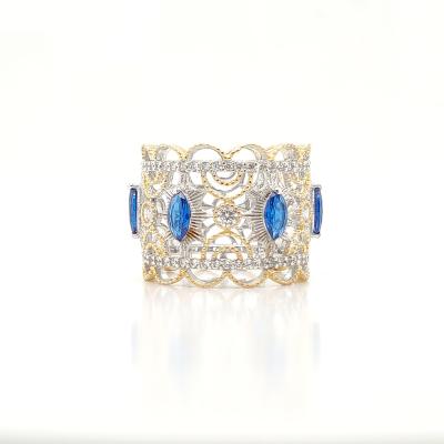 China Vintage Italy Craft 925 Sterling Silver Ring Blue Zircon Lace Crown Rings Designs for sale