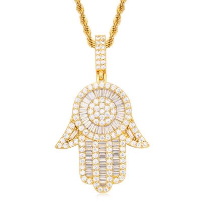 China Hiphop 2020 New Design Custom Hip Hop CZ Iced Charm Micro Cobblestone Hamsa Hand Pendant for sale