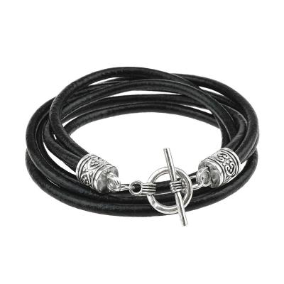 China TRENDY Fashion Weaving Handmade Black PU Leather Bracelet Bangle Accessories For Woman Or Men for sale