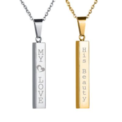 China TRENDY Anniversary Gift Custom Couple Stainless Steel Necklace Personalized Name Vertical Bar Engraved Initial Pendant Necklace for sale