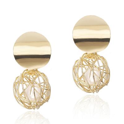 China Fashion TRENDY Hot Gold Plated Unique Design Beautiful Drop Basket Pearl Earrings Stud Earrings for Girls and Women for sale