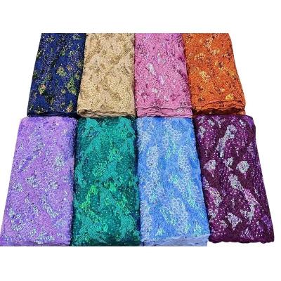 China Viable Nigerian Wave Design Embroidery Styles French Tulle Material African Velvet Lace Fabric With Sequins for sale