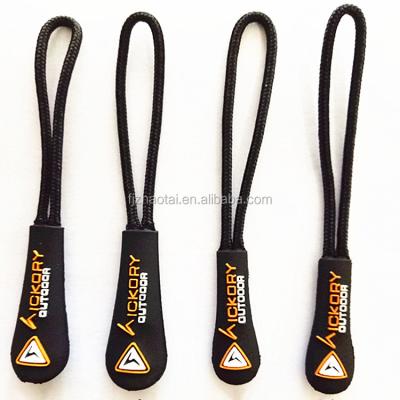 China ZT Nickel Free Factory Custom Design Logo On Rubber Plastic Zipper Pull With Strong Nylon Rope For Backpacks for sale