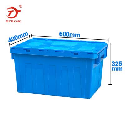 China MFTLONG Mesh Factory Directly With Best Price Plastic Tote Bin Logistics Tied Lid Plastic Packing Box With Lid for sale