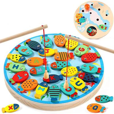 China Children's Learing Toys Wholesale Hot Selling Logo Kids Alphabet Fish Custom Educational Math Wooden Magnetic Fishing Game for sale