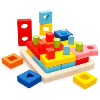 China Building Toy High Quality Color Shape Matching Wooden Building Blocks Toys For Children Enlightenment Knowledge Geometric for sale