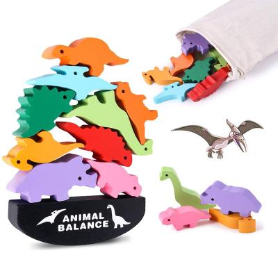 China Toy Wholesale Custom Logo Animal Balance Building Block Early Education Wooden Dinosaur Toys For Children Balance Play Stacks for sale