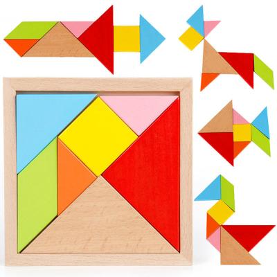 China Toy Wholesale high quality custom logo cartoon fidgety person DIY educational toy learning game wooden tangram puzzle for kids for sale