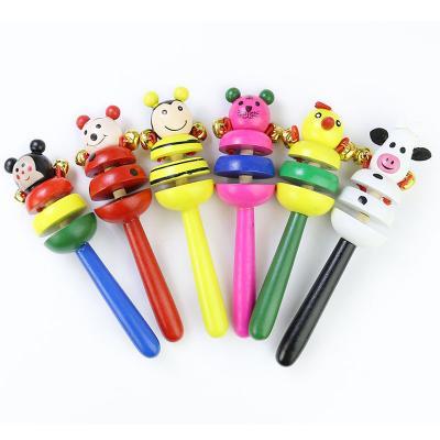 China Toy Wholesale Hot Selling Custom Logo Cartoon Animal Ratchets Baby Wooden Discount Bell For Children Educational for sale