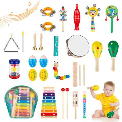 China Toy Wholesale Cartoon Logo Custom Cute Professional Baby Percussion Hot Selling Wooden Musical Instrument Set For Children Music Early Education for sale