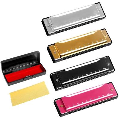 China Wholesale 10 Hole Educational Musical Instrument Mouth Metal Harmonica 24 Holes Diatonic Harmonica Chromatic With Case Cleaning Cloth For Beginner for sale