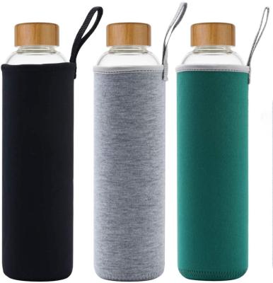 China High Borosilicate Selling Amazon Bamboo Lid Hot Outdoor Portable Glass Water Bottle Viable Backrest Large For Lemon Tea for sale