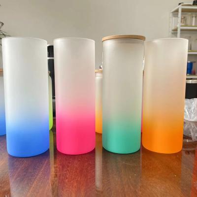 China 20oz Viable Frosted Straight Gradient Beer Can Lean White Sublimation Glass Tumbler With Straw And Bamboo Lid for sale