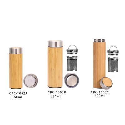 China Hot sale cpc1001 series wall stainless steel water bottle vacuum flask sustainable hot bamboo double heat insulated thermos with infuser for sale