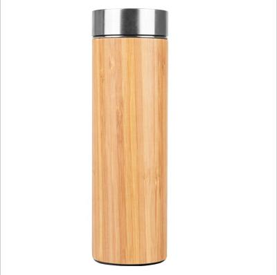 China Viable No Minimum 500ml Double Wall Bamboo 18/8 Stainless Steel Water Bottle Vacuum Flasks Natural Heat Insulated Coffee Mug With Infuser for sale