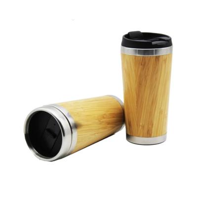 China 450ml/16OZ Viable Bamboo 18/8 Stainless Steel Water Bottle Vacuum Flasks Custom Natural Coffee Cup With Lid BPA Free for sale