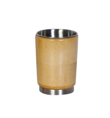 China Disposable In The Running Custom Logo 200ML Double Wall Natural Bamboo Tea Cup Stainless Steel Coffee Mug for sale