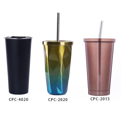 China CPC-0004 Hot Sale Viable In Stock Custom Logo Double Wall Stainless Steel Heat Insulted Water Bottle Coffee Mug Series With Straw for sale