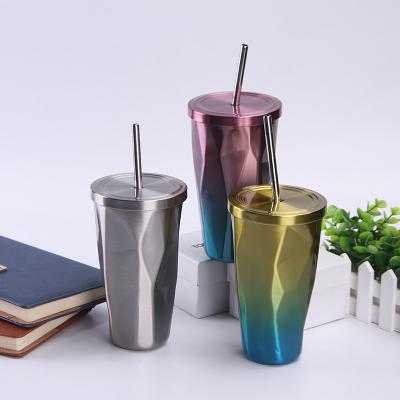 China Sustainable Hot Sale 450ml Travel Stainless Steel Double Wall Stainless Steel Custom Heat Insulated Coffee Mug With Straw for sale