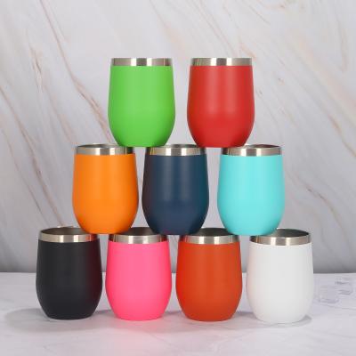 China Wholesale 12oz Portable Wine Bottle Double Wall Stainless Steel Viable Travel Cups With Slide Lid Powder Coating Fast Shipping for sale