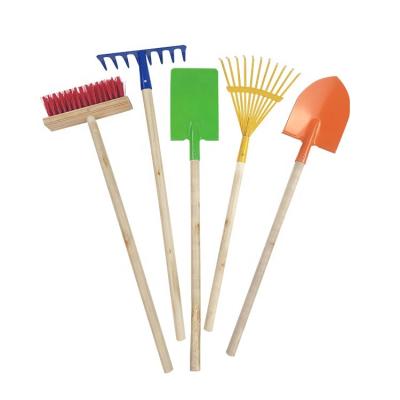 China Garden Kids DIY Tools Shovel Broom and Rake Wooden Kids Gardening Set for sale