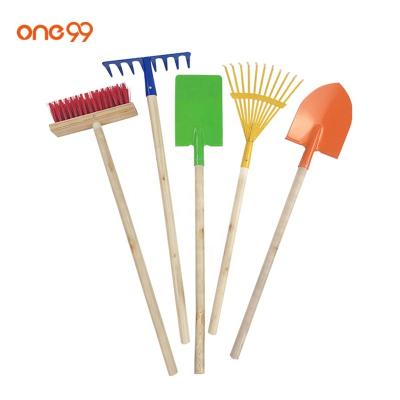 China one99 Custom Garden Kids Garden Tool Kit Set 5pcs Wooden Handle Hot Kids Play Garden Set Tool Toys Shovel Trowel Broom Rake for sale