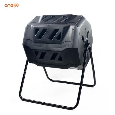 China Easy to Assemble One99 160L Large Rotating Compost Bin Outdoor Tumbler Trash Can Wholesale Double Lids Rotating Compost Container for sale