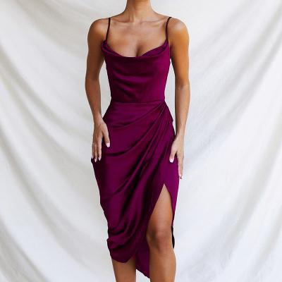 China Breathable New Arrivals Sexy Purple Dress Women Party Women Dress Elegant Women Satin Dress for sale