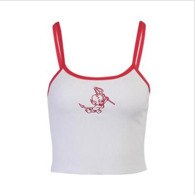 China Anti-pilling summer sexy spaghetti strap ribbed tank top white crop top women for sale