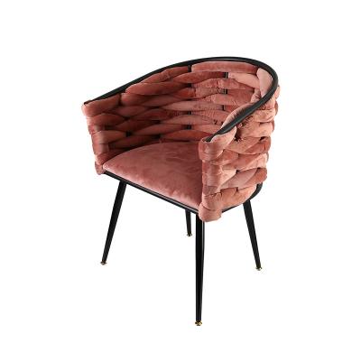 China Modern Minimalist Dining Chair Modern Woven Fabric With Armrests Leisure Chair Household Comfortable Backrest Chair for sale