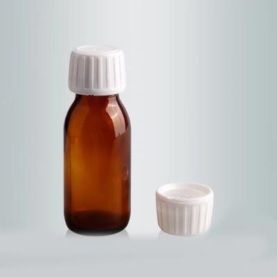 China Non Spill Wholesale Empty Pharmacy 120ml Amber Glass Syrup Bottle With 28mm Anti-theft Cover for sale