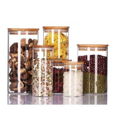 China Sustainable Wholesale Empty Glass Kitchen Storage Container Jar With Bamboo Lid for sale