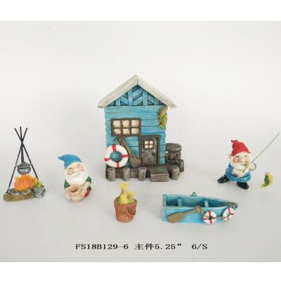 China Europe Small Gnome Figurine With Miniature Fairy House Kit For Garden Boat Fishing Yard Decoration for sale