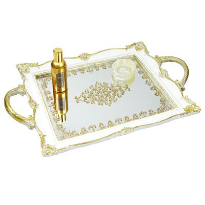 China Sustainable Antique Resin Tray Perfume Storage Holder Decorative Mirrored Gold for sale