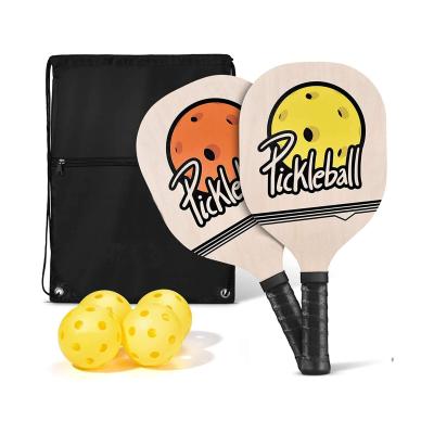 China SPECIAL DESIGN AND ADVANCED MATERIALS Wooden Pickleball Set with 1 Carry Bag and 4 Balls, 7 Ply Basswood, Pickleball Paddles with Ergonomic Cushion Grip for sale