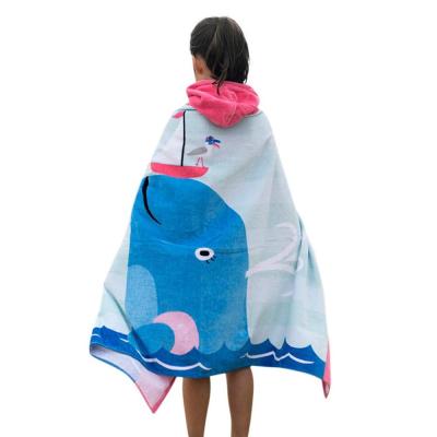 China Kids Compressed Baby Hooded Poncho Swim Beach Bath Towel 100% Cotton For Girls / Boy-Dolphin for sale